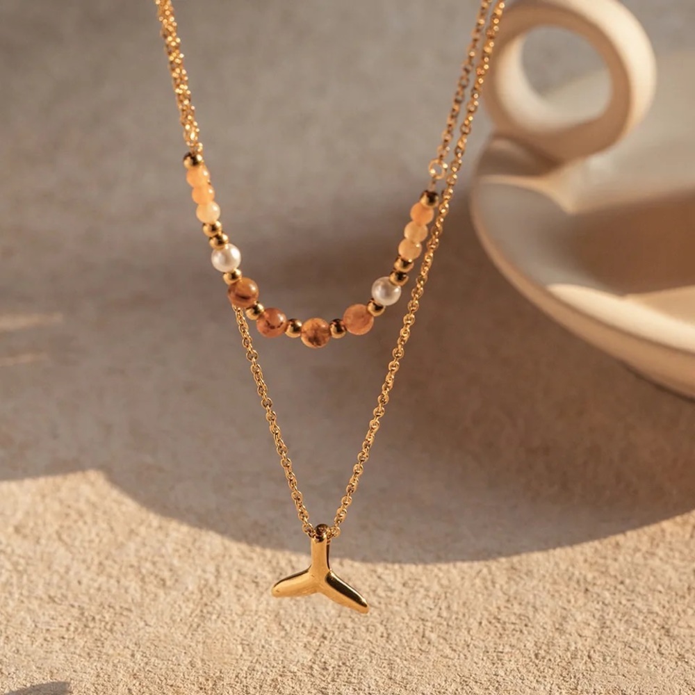 18k Gold Plated Mermaid Beads Necklace - Picture 2 of 9